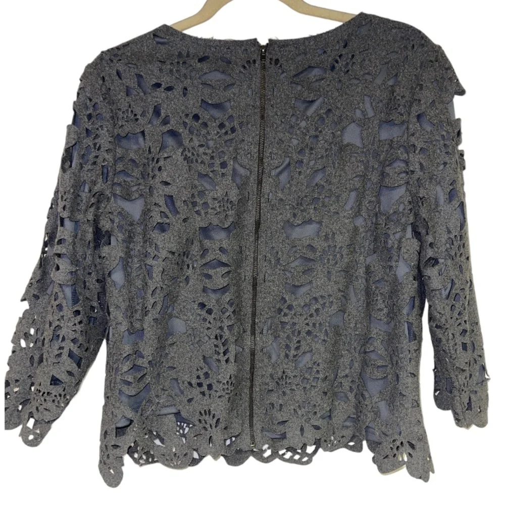 Anthropologie Knitted & Knotted Grey‎ Felt Lace Overlay Crewneck Top